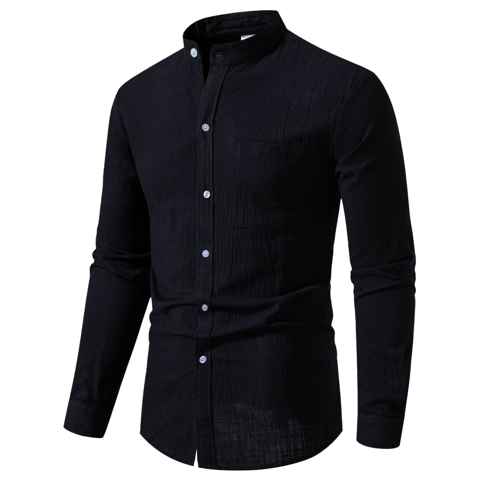 thumbnail image 2 of 2025 Camisa de manga larga de algodón y lino liso para hombre: corte holgado, botones, informal para la playa o acampadas, 2 of 8